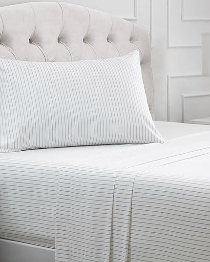 Mellanni Twin XL Sheets Set - 3 PC Iconic Collection Bedding Sheets & Pillowcases - Hotel Luxury, Extra Soft, Cooling Bed Sheets - Deep Pocket up to 16 inch (Twin Extra Long, Pin Stripe Gray) - LeafyLoom