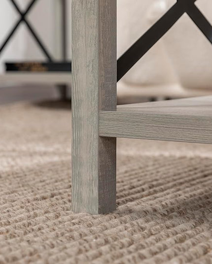 Walker Edison Sedalia Modern Farmhouse Metal X Coffee Table, 40 Inch, Stone Grey - LeafyLoom