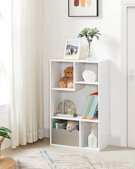 VECELO 5 Cube Modern Bookcases, 3 Tier Bookshelves, 31 Inch High Cubby Storage Organizer, Shelf Hight Up to 12.8 Inches Suit for Most Books, Vertical or Horizontal Use Available,Pearl White - LeafyLoom