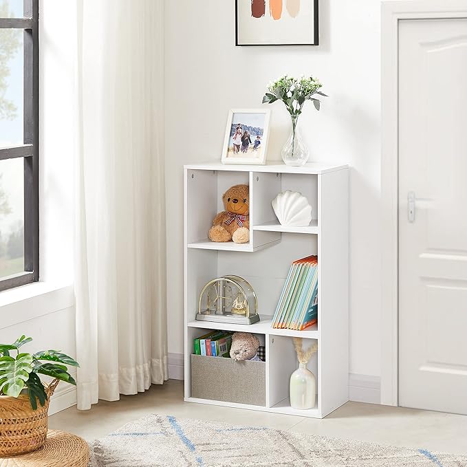 VECELO 5 Cube Modern Bookcases, 3 Tier Bookshelves, 31 Inch High Cubby Storage Organizer, Shelf Hight Up to 12.8 Inches Suit for Most Books, Vertical or Horizontal Use Available,Pearl White - LeafyLoom