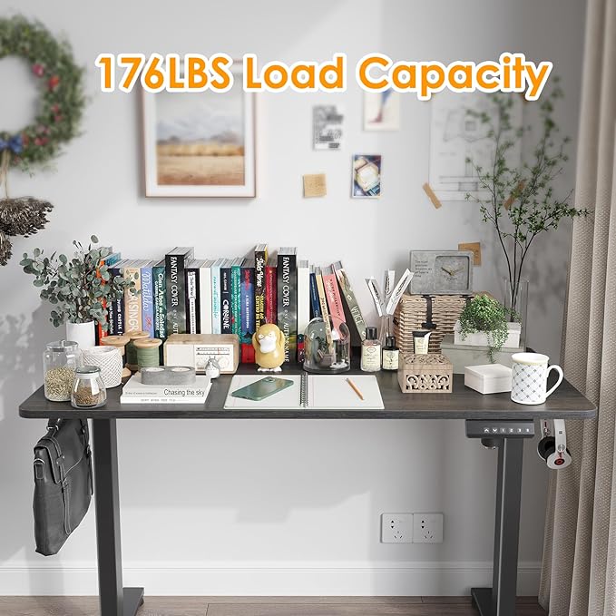 STARY Electric Adjustable Height Sit Stand Home Office Desk with Splice Board, 48x24, Abner Walnut Desktop/Black Frame - LeafyLoom