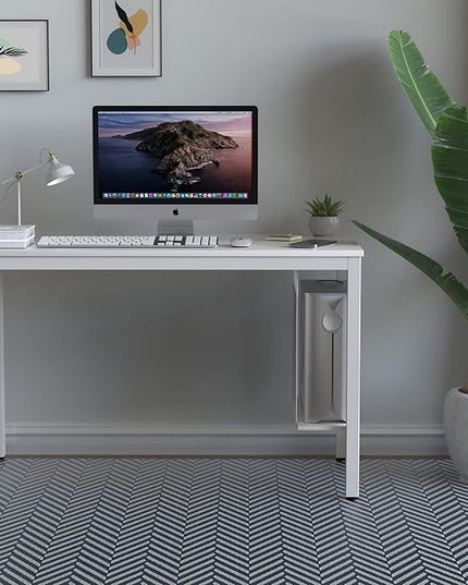 White Computer Desk 47" Writing Desk Study Table with CPU Storage Shelf for Home Office, Workstation, Office, Gaming Room- Sturdy Stable White Metal Frame - LeafyLoom