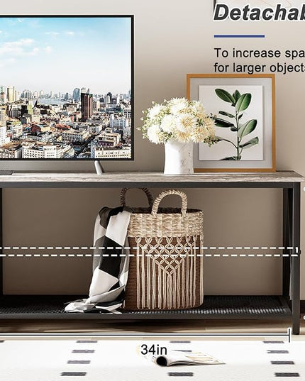 TV Stand Long 70" Entertainment Center 3-Tier TV Console Steel Frame Industrial Style TV Cabinet with Metal Frame for Living Room, Gray - LeafyLoom