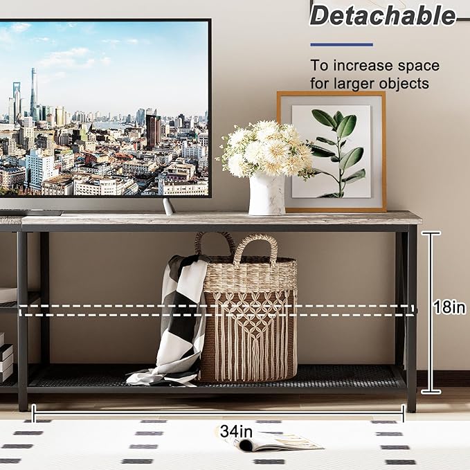 TV Stand Long 70" Entertainment Center 3-Tier TV Console Steel Frame Industrial Style TV Cabinet with Metal Frame for Living Room, Gray - LeafyLoom