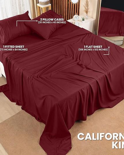Utopia Bedding California King Bed Sheets Set - 4 Piece Bedding - Brushed Microfiber - Shrinkage and Fade Resistant - Easy Care (California King, Burgundy) - LeafyLoom