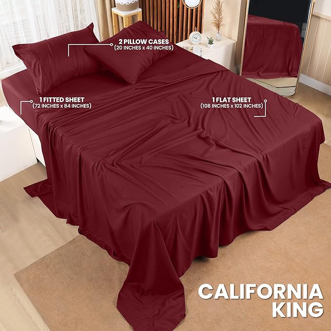 Utopia Bedding California King Bed Sheets Set - 4 Piece Bedding - Brushed Microfiber - Shrinkage and Fade Resistant - Easy Care (California King, Burgundy) - LeafyLoom