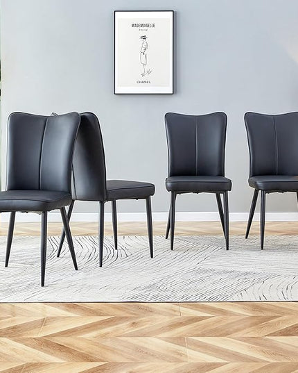 Modern Dining Chairs Set of 4, PU Leather Seat Cushions Black Dining Room Chair, with Black Metal Legs Kitchen Chair for Home Living Room, Restaurant, Black Chair Black Legs - LeafyLoom