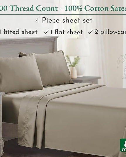 California Design Den - Luxury Full Size Sheet Set - 100% Cotton, 600 Thread Count Deep Pocket Full Size Bed Sheets, Hotel-Quality Cooling Sheets with Sateen Weave - Taupe - LeafyLoom