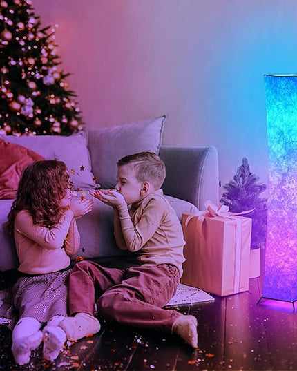 chiphy Floor Lamp, RGB 52'' Standing Lamps, 7 Colors Changing and Dimmable LED Bulbs, Remote Control and White Fabric Shade, Modern for Bedroom, Living Room and Play Room - LeafyLoom
