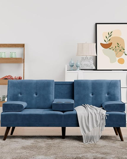 Shintenchi Futon Sofa Bed, Convertible Couch Bed Loveseat, Modern Futon Recliner Sleeper, Small Lazy Futon Set for Living Room, Office, Apartment, Blue - LeafyLoom