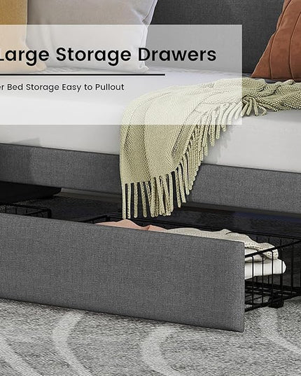 Twin Size Daybed with 2 Storage Drawers, Upholstered Day Bed Frame with Charging Station and LED Lights, Linen Sofa Beds for Living Room, Bedroom, Gray - LeafyLoom