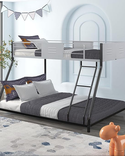 Metal Twin Over Full Bunk Bed, Heavy-Duty Sturdy Metal Frame with Safety Vent Board Guardrail, Low Bunk Beds for Kids, Teens, Adults, No Box Spring Needed - LeafyLoom