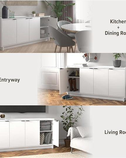 Prepac Simply Modern 4 Console Table, White Doors and Shelves, Sideboard Storage Cabinet, 60" W x 30" H x 16" D - LeafyLoom