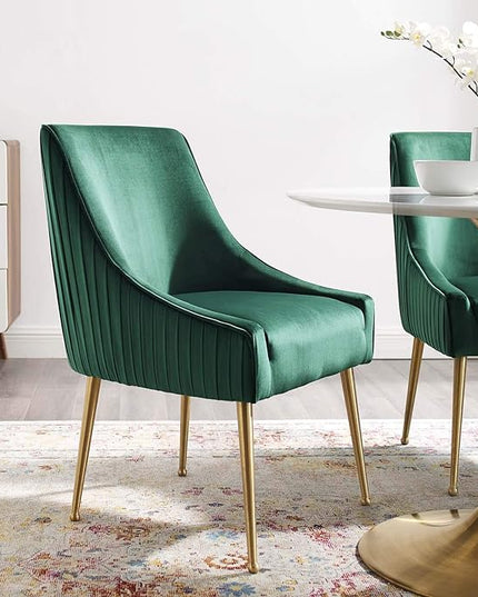 Modway Discern Pleated Back Upholstered Performance Velvet Dining Chair, Green - LeafyLoom