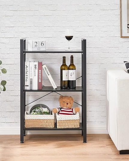 BEWISHOME 3 Tier Bookshelf, Modern Small Book Shelf for Small Spaces, Black Wooden Shelves for Bedroom Living Room and Home Office, 13.78" D x 24.12" W x 37.09" H, JCJ42B - LeafyLoom