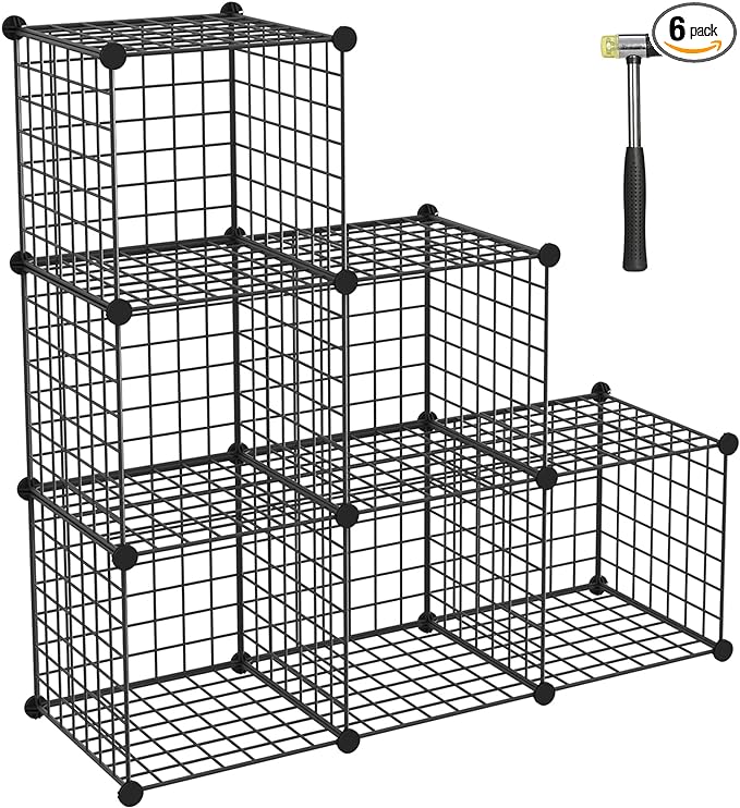TUMUCUTE Wire Cube Storage Organizer, Metal Storage Shelves Bookshelf, Stackable Modular Closet Organizer for Bedroom Living Room, Office, Storage Shelves (6 Cubes, Iron) - LeafyLoom