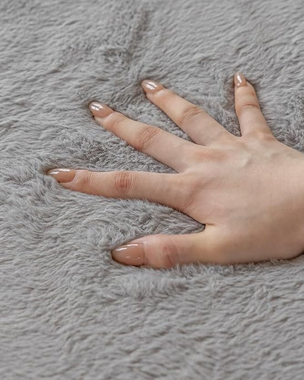 Faux Rabbit Fur Rug - 1.18" Thick Soft Fluffy Area Rug, Non-Slip Memory Foam Crawling Mat, Light Gray, 78"x118" - LeafyLoom