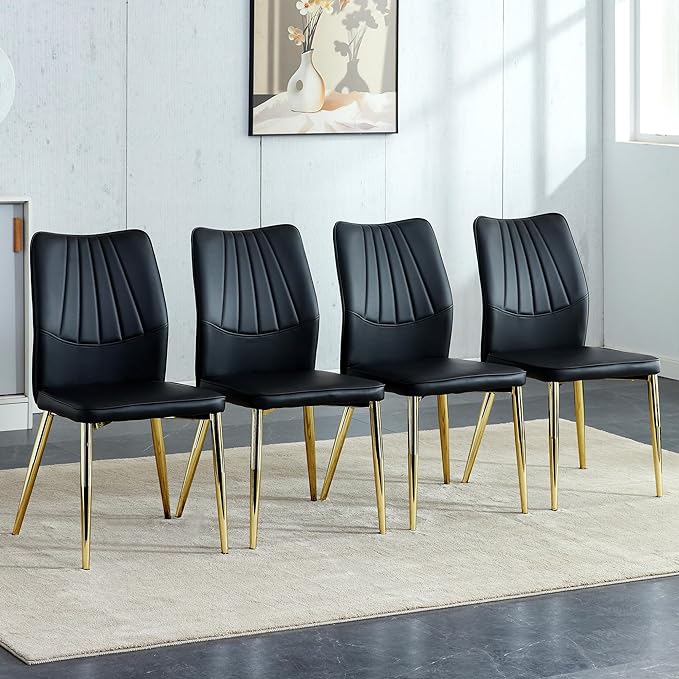 NicBex Dining Chairs Set of 4 Modern Faux Leather High Back Dining Chair Dining Room Kitchen Chairs with Golden Metal Legs,Chairs for Dining Room, Kitchen,Living Room, and Restaurants,Black - LeafyLoom