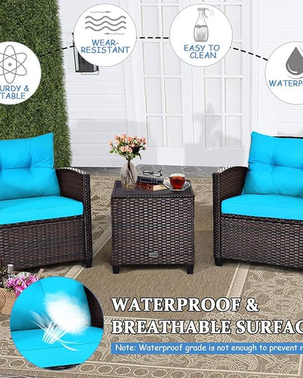 3 PCS Patio Furniture Set, OneSize, Turquoise - LeafyLoom