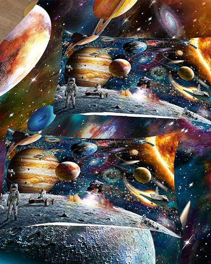 Tailor Shop Universe Galaxy Comforter Set for Girls Boys Kids Galaxy The Planet The Earth Astronaut Stars Outer Space Bedding Set King Size with 1 Comforter 2 Pillowcases - LeafyLoom