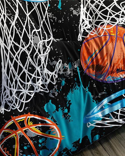 Axolotl Basketball Comforter Set Queen,Sports Comforter Set,Basketball Bedding Set,Sports Theme Comforter Set,Grunge Bedding Aesthetic Cool Style for Boys Kids Men,1 Quilt 2 Pillowcases,Black Blue - LeafyLoom