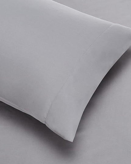 Amazon Basics Lightweight Microfiber Bed-in-a-Bag Comforter 7-Piece Bedding Set, Full/Queen, Gray Calvin Stripe, Striped - LeafyLoom