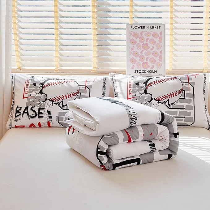 Baseball Comforter Twin,Sports Bedding Set for Boys,Boys Baseball Bedding Set Twin,Teen Boy Comforter with 2 Pillowcases - LeafyLoom