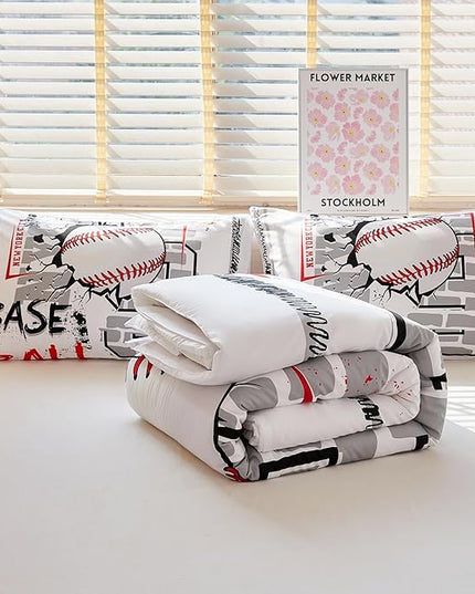 Baseball Bedding Full,Sports Comforter Set for Boys,Teen Boy Bedding Sets, Boys Baseball Comforter Set with 2 Pillowcases - LeafyLoom