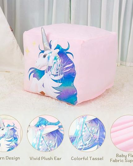 Kids Unicorn Bean Bag Chairs for Organizing Stuffed Animals, Girls Room Decorations Chair, Velvet Fabric Super Soft Large Size Cover Only - LeafyLoom