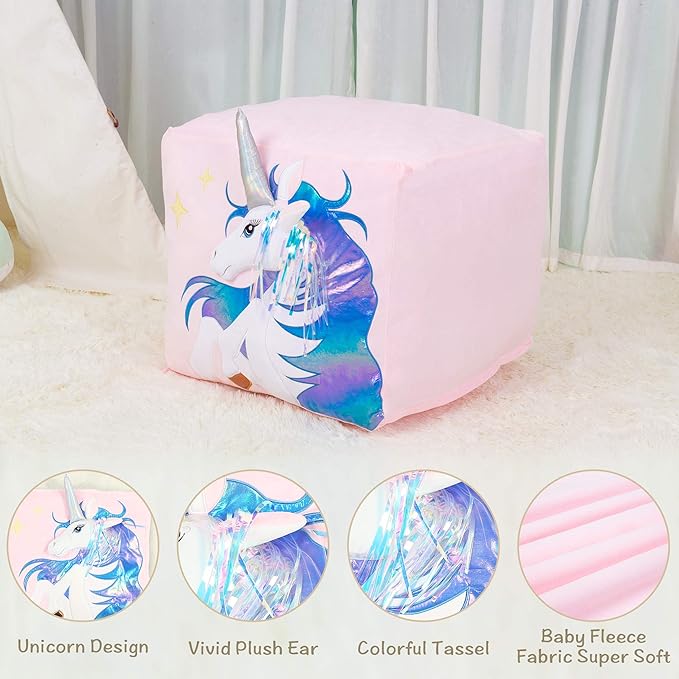 Kids Unicorn Bean Bag Chairs for Organizing Stuffed Animals, Girls Room Decorations Chair, Velvet Fabric Super Soft Large Size Cover Only - LeafyLoom