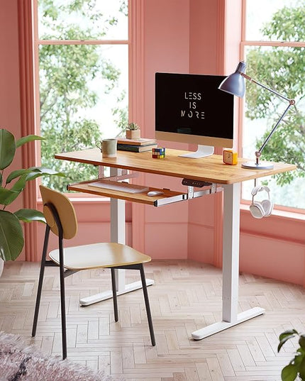 FEZIBO Standing Desk with Keyboard Tray, 40 × 24 Inches Electric Height Adjustable Desk, Sit Stand Up Desk, Computer Office Desk, Light Rustic - LeafyLoom
