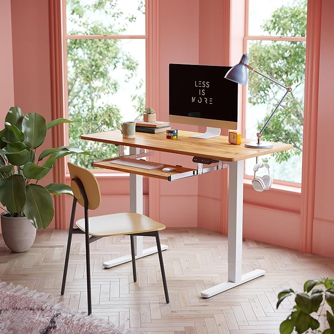FEZIBO Standing Desk with Keyboard Tray, 48 × 24 Inches Electric Height Adjustable Desk, Sit Stand Up Desk, Computer Office Desk, Light Rustic - LeafyLoom