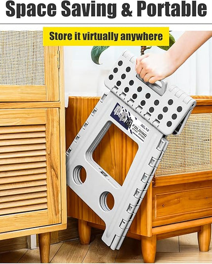 Delxo 16 Inch Folding Step Stool, Heavy Duty Foldable Stool for Adults,Premium Portable Collapsible Plastic Step Stool,Non Slip Folding Stools for Kitchen Bathroom Bedroom Up to 400LBS,(Grey 1PC) - LeafyLoom