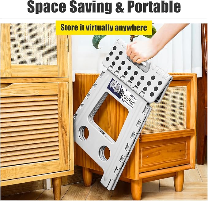 Delxo 16 Inch Folding Step Stool, Heavy Duty Foldable Stool for Adults,Premium Portable Collapsible Plastic Step Stool,Non Slip Folding Stools for Kitchen Bathroom Bedroom Up to 400LBS,(Grey 1PC) - LeafyLoom