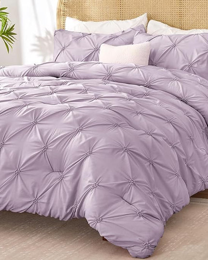 BEDELITE Light Purple Twin Comforter Set for Girls - 2 Peices Boho Pintuck Bedding Comforter Sets, Lightweight Soft & Warm Twin Bedding Sets with 1 Pillowcase for All Season - LeafyLoom