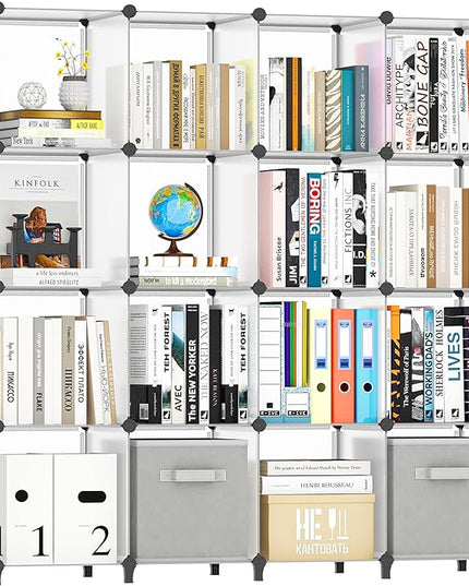 HOMIDEC Book Shelf 16 Cubes Bookcase Bookshelf Cube Storage Organizer Portable Display Bookshelf Kids Bookshelf Book Case for Study Room,Bedroom,Office,Living Room,Closet Transparent - LeafyLoom