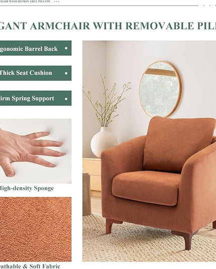COLAMY Velvet Accent Chair with Storage Ottoman Set, Upholstered Barrel Arm Chair with Footrest, Living Room Chair with Back Pillow, Light Brown - LeafyLoom