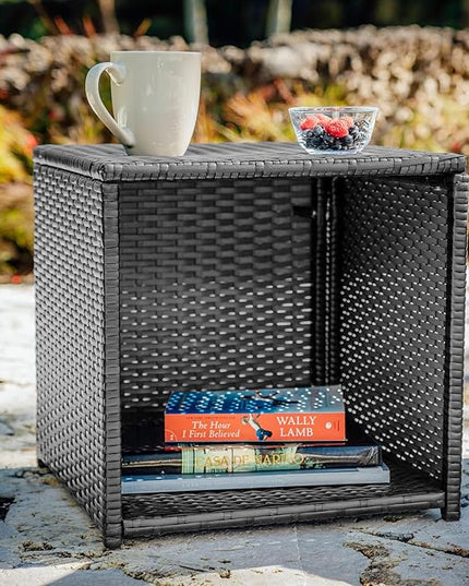 Nestl Wicker Outdoor Furniture Set - 3 Piece Patio Bistro Set (Grey/Navy) - LeafyLoom