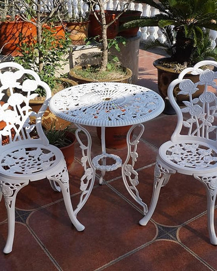 KAILI Outdoor Furniture Bistro Set with Rose Pattern 1 Table 2 Chairs for Garden Patio Porch (Rose-White) - LeafyLoom