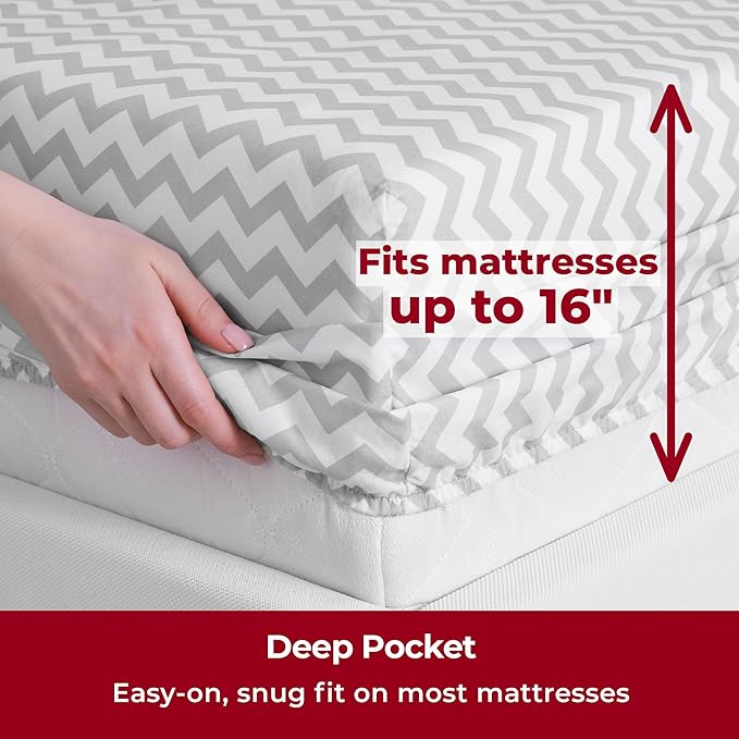 Mellanni Queen Sheets Set - 4 PC Iconic Collection Bedding Sheets & Pillowcases - Hotel Luxury, Extra Soft, Cooling Bed Sheets - Deep Pocket up to 16 inch (Queen, Chevron Gray) - LeafyLoom
