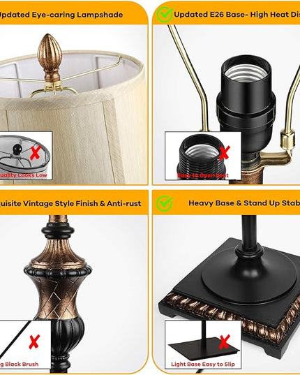 TOBUSA Traditional Floor Lamp, Classic Standing Lamp with Bronze Fabric Shade, Vintage Elegant Tall Pole Lamp for Living Room Bedroom Office Reading, Rustic Upright Floor Lights , Pull Chain Switch - LeafyLoom