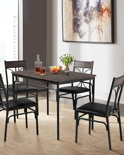 VECELO 5 Piece Kitchen Table Set for Dining Room,Dinette,Breakfast Nook,Industrial Style, Seating for four, Brown - LeafyLoom
