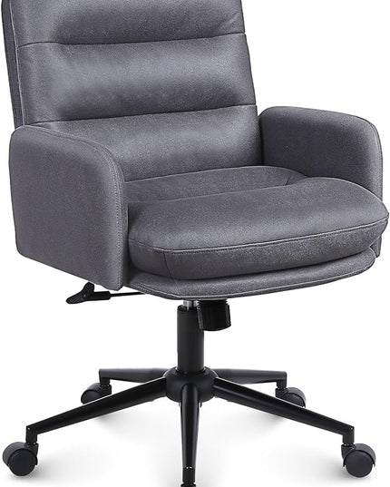 Adjustable Home Office Chair, Modern Mid Back Computer Desk Chair with Wheels, Ergonomic Upholstered Swivel Chair, Grey - LeafyLoom