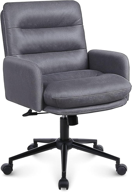 Adjustable Home Office Chair, Modern Mid Back Computer Desk Chair with Wheels, Ergonomic Upholstered Swivel Chair, Grey - LeafyLoom