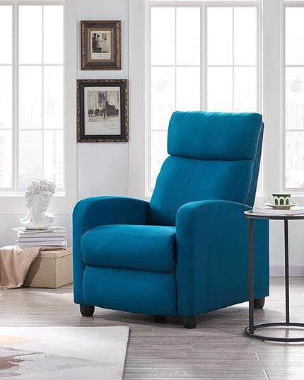 Yaheetech Fabric Recliner Sofa Modern Single Recliner Sofa Home Theater Seating with Thick Seat Cushion, Backrest and Pocket Spring, Blue - LeafyLoom
