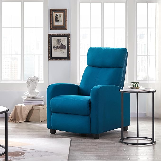 Yaheetech Fabric Recliner Sofa Modern Single Recliner Sofa Home Theater Seating with Thick Seat Cushion, Backrest and Pocket Spring, Blue - LeafyLoom