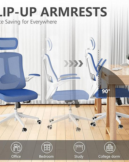 Office Chair with 350LBS Capacity,Ergonomic Comfy Home Desk Chair,High Back Gaming Chair with Wheels,Mesh Computer Chair,Lumbar Support, Adjustable Headrest,Flip-up Armrest - LeafyLoom
