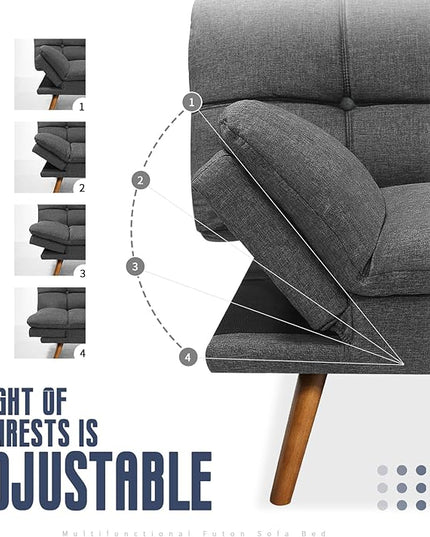 IULULU Futon Sofa Bed, Modern Convertible Sleeper Couch Daybed with Adjustable Armrests for Studio, Apartment, Office, Small Space, Compact Living Room, Dark Gray - LeafyLoom