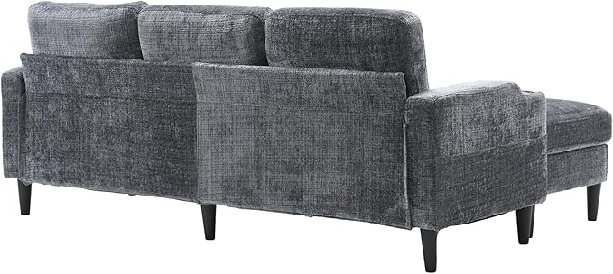 Convertible Sectional Sofa with Movable Storage Ottoman and Cupholders, 3 Seater L-Shaped Corner Couch,Chenille Upholstered Furniture w/Detachable Thicked Cushions for Living Room, Small Space - LeafyLoom