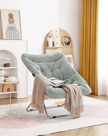 Tiita Comfy Saucer Chair, Soft Faux Fur Oversized Folding Accent Chair, Lounge Lazy Chair for Kids Teens Adults, Metal Frame Moon Chair for Bedroom, Living Room, Dorm Rooms - LeafyLoom